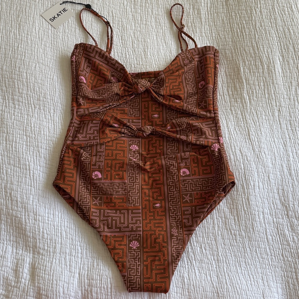 Skatie Brown Patterned One-Piece Swimsuit